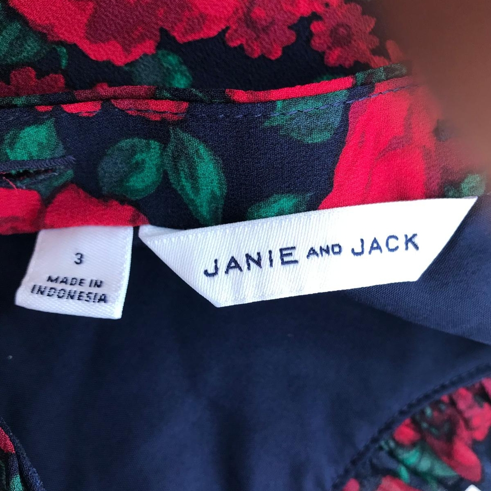 3 year old girl's dress JANIE AND JACK FLOWERED RED AND GREEN - Picture 5 of 9